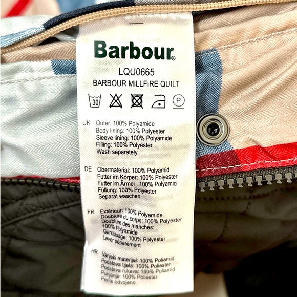 NWTs Barbour Womens Millfire Quilted Hooded Jacket. Black/Tartan. Size 4 - Picture 10 of 11